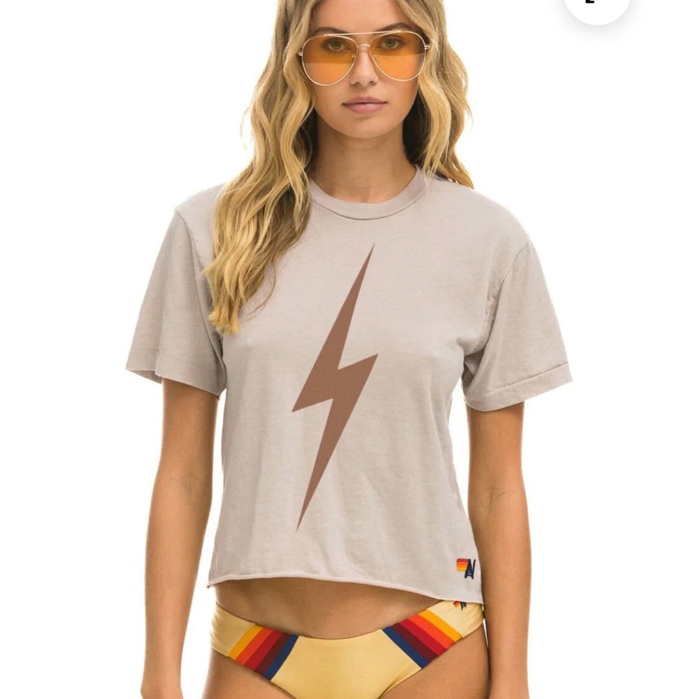 Beige Lightning Bolt Graphic Tee